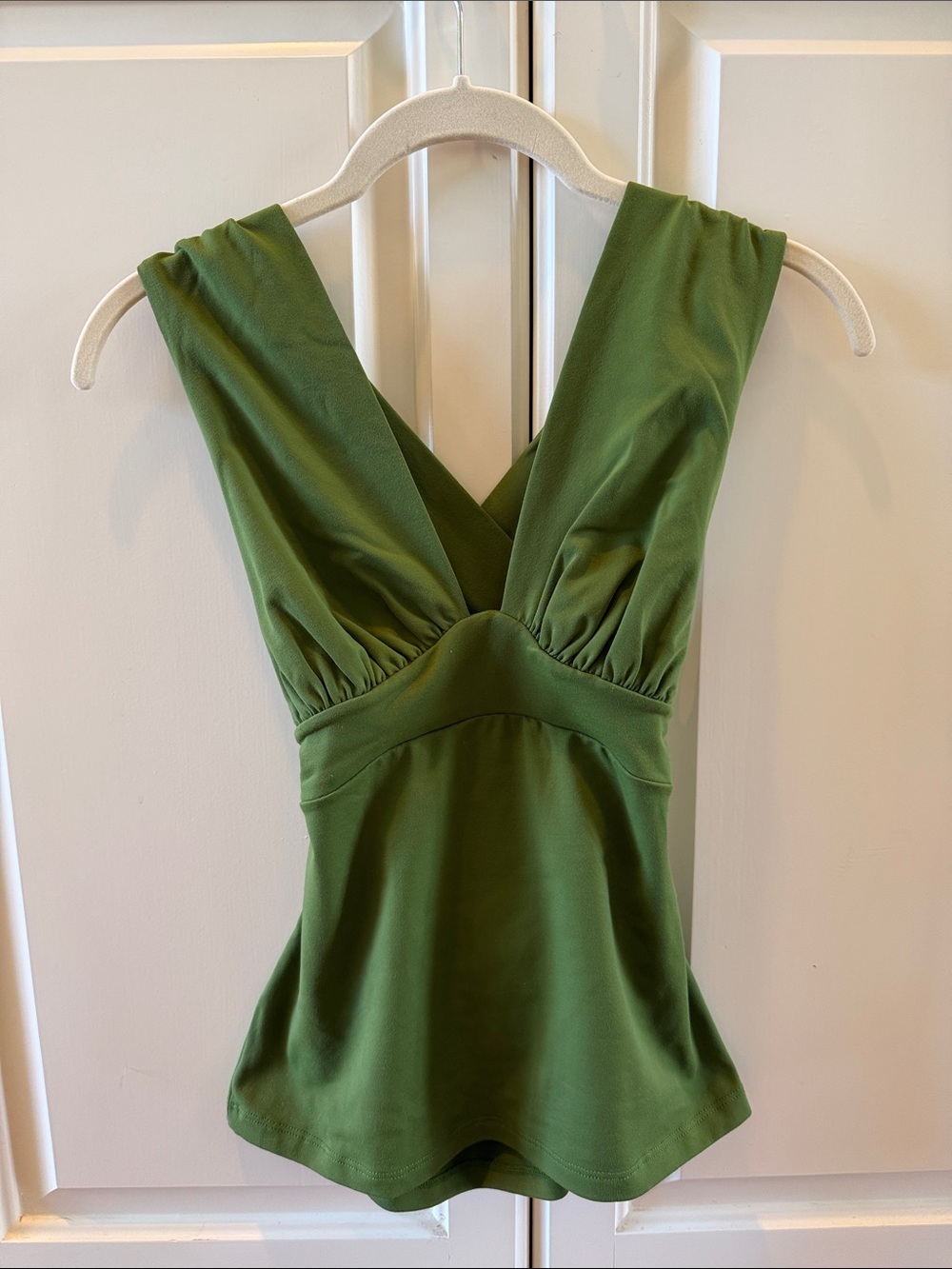 Susana Monaco Small Olive Green V-Neck Tank Top Cross Back Open Back